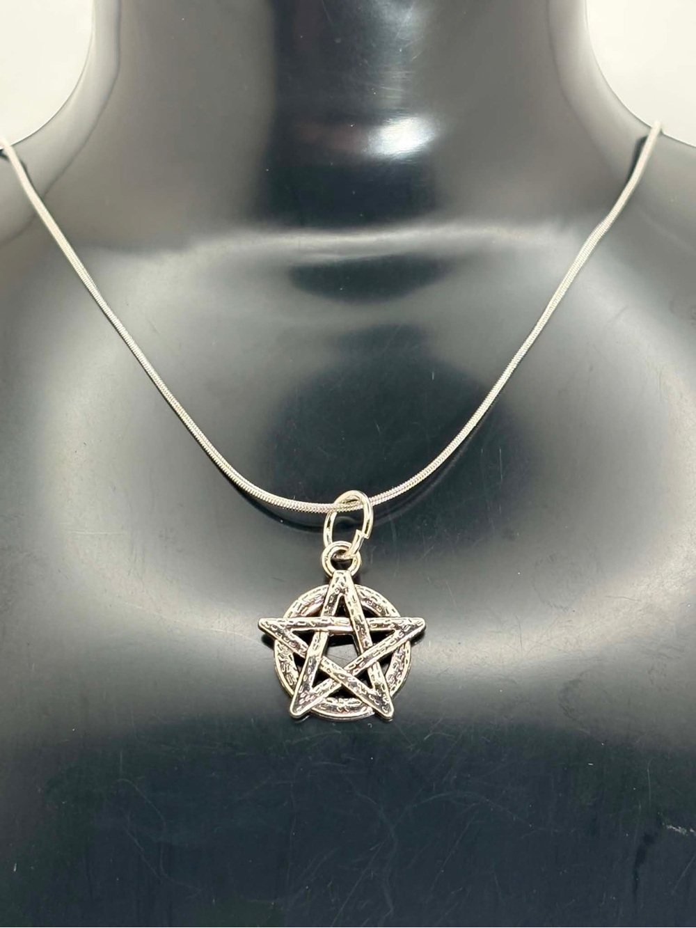 Silver Tone Pentacle Necklace on Stainless Steel Chain